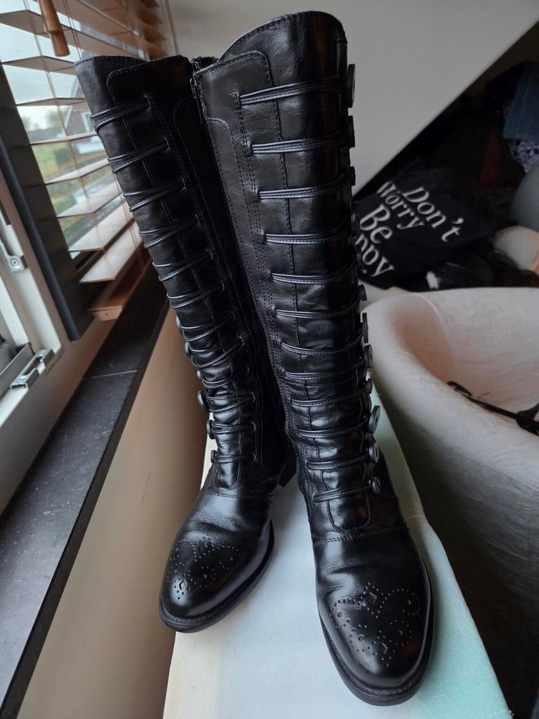 Dune London Zwarte Knie Laarzen - Mt 38, Nieuwstaat!, Hoge laarzen, Zwart, Ophalen of Verzenden, Zo goed als nieuw