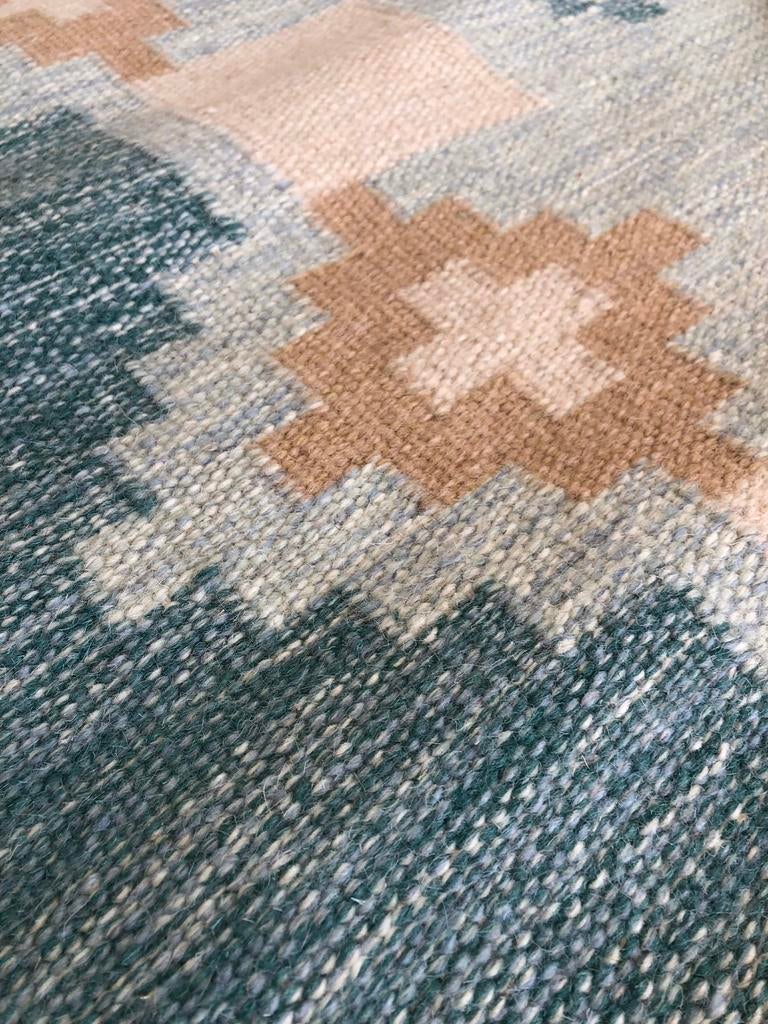 Handgeweven grote wollen röllakan ocean green blue pastel, Huis en Inrichting, Stoffering | Tapijten en Kleden, Nieuw, 200 cm of meer