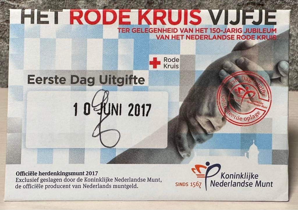 Rode Kruis Vijfje Eerste Dag Uitgifte Coincard, Koningin Beatrix, Zilver, Euro's, Ophalen of Verzenden