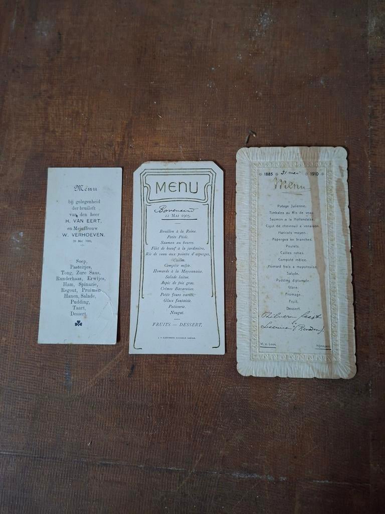 Menukaarten Begin 1900, Ophalen of Verzenden