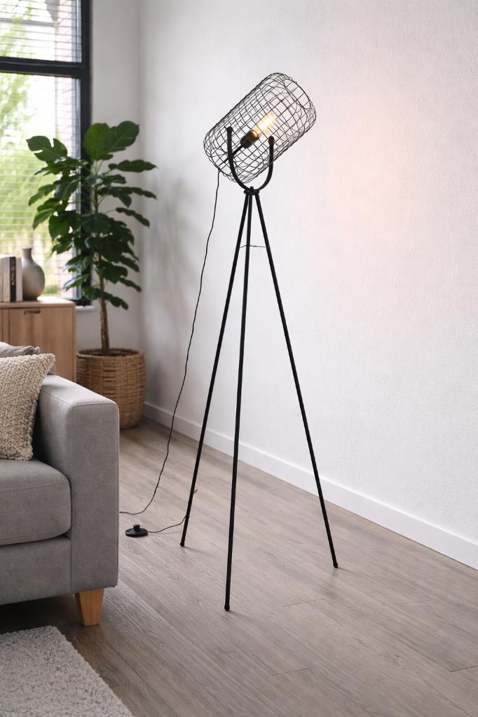 Industriële staande lamp / vloerlamp – tripod – zwart metaal, Ophalen of Verzenden, Zo goed als nieuw, Metaal, 150 tot 200 cm