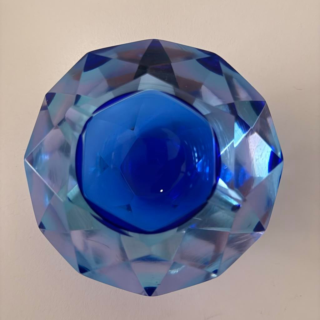 Murano Sommerso Asbak Blauw/Helder - Mandruzzato Stijl, Ophalen of Verzenden, Gebruikt, Huisaccessoire