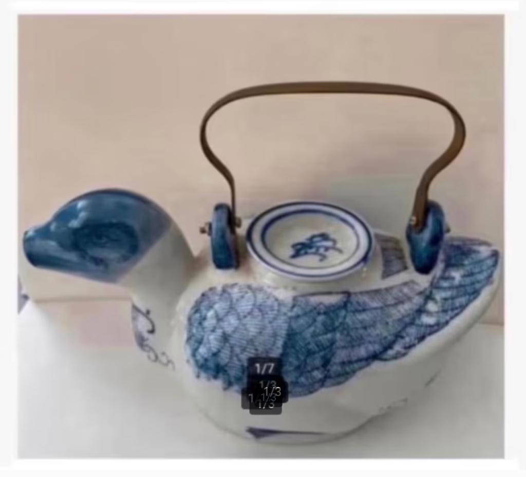 Brocante handgeschilderde Chinese theepot Eend, Ophalen of Verzenden