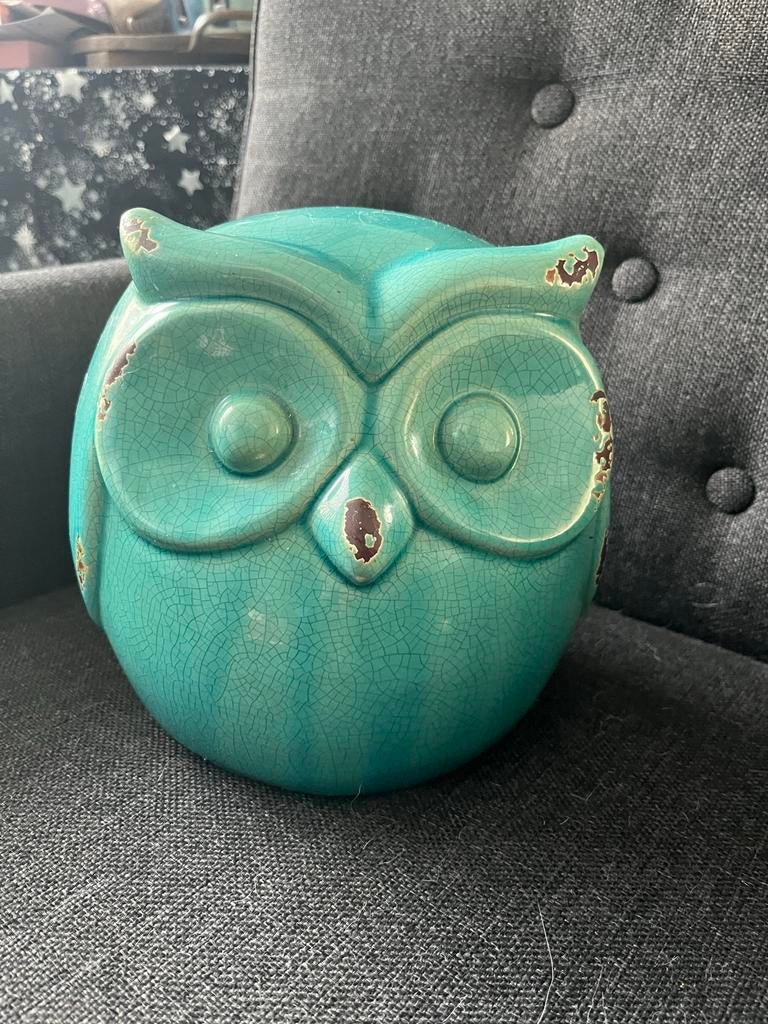 Groene stenen uil decoratie, Ophalen of Verzenden, Gebruikt, Dier