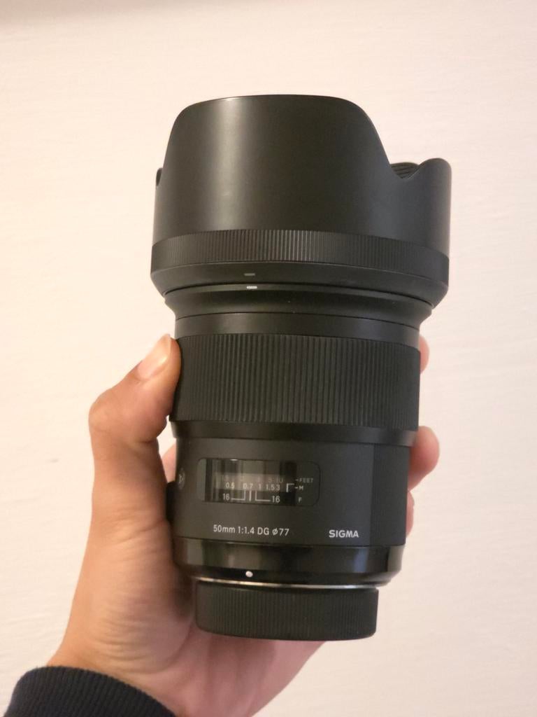Sigma 50mm F1.4 Art Nikon-F objectief, Ophalen, Gebruikt, Standaardlens