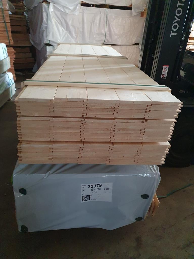 Gedroogd fins vuren sponningplanken 18x195mm dakbeschot, Doe-het-zelf en Verbouw, Hout en Planken, Ophalen, Minder dan 25 mm, Nieuw