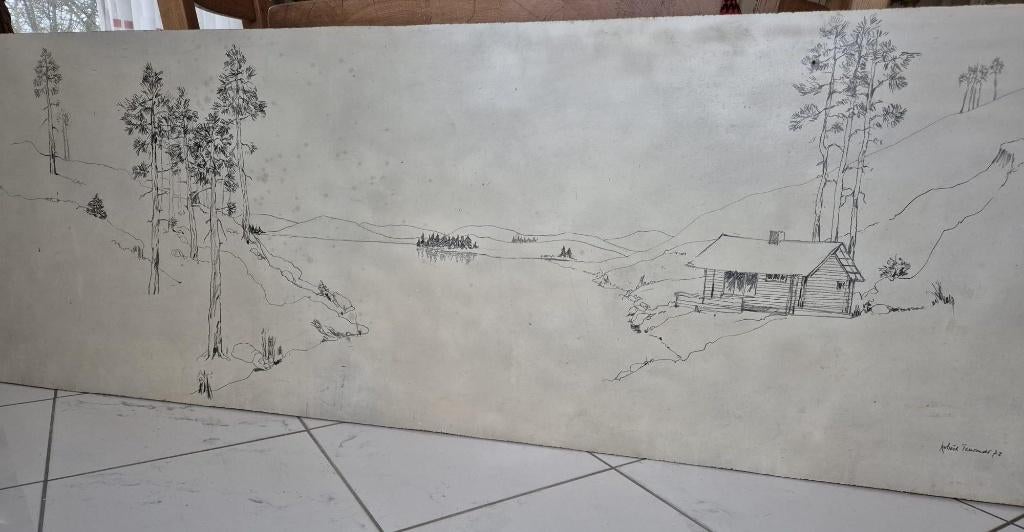 Landschap tekening gesigneerd door Robert Terwindt, Ophalen of Verzenden