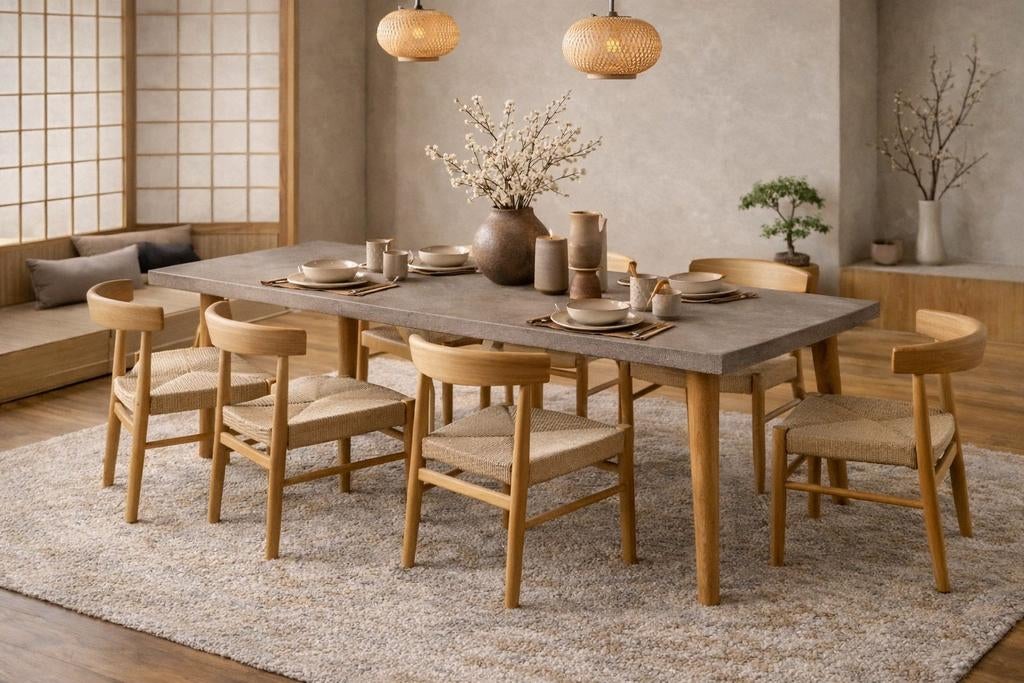 Japandi Eettafel Betonlook - Handgemaakt, Japandi, Overige materialen, 100 tot 150 cm, Nieuw