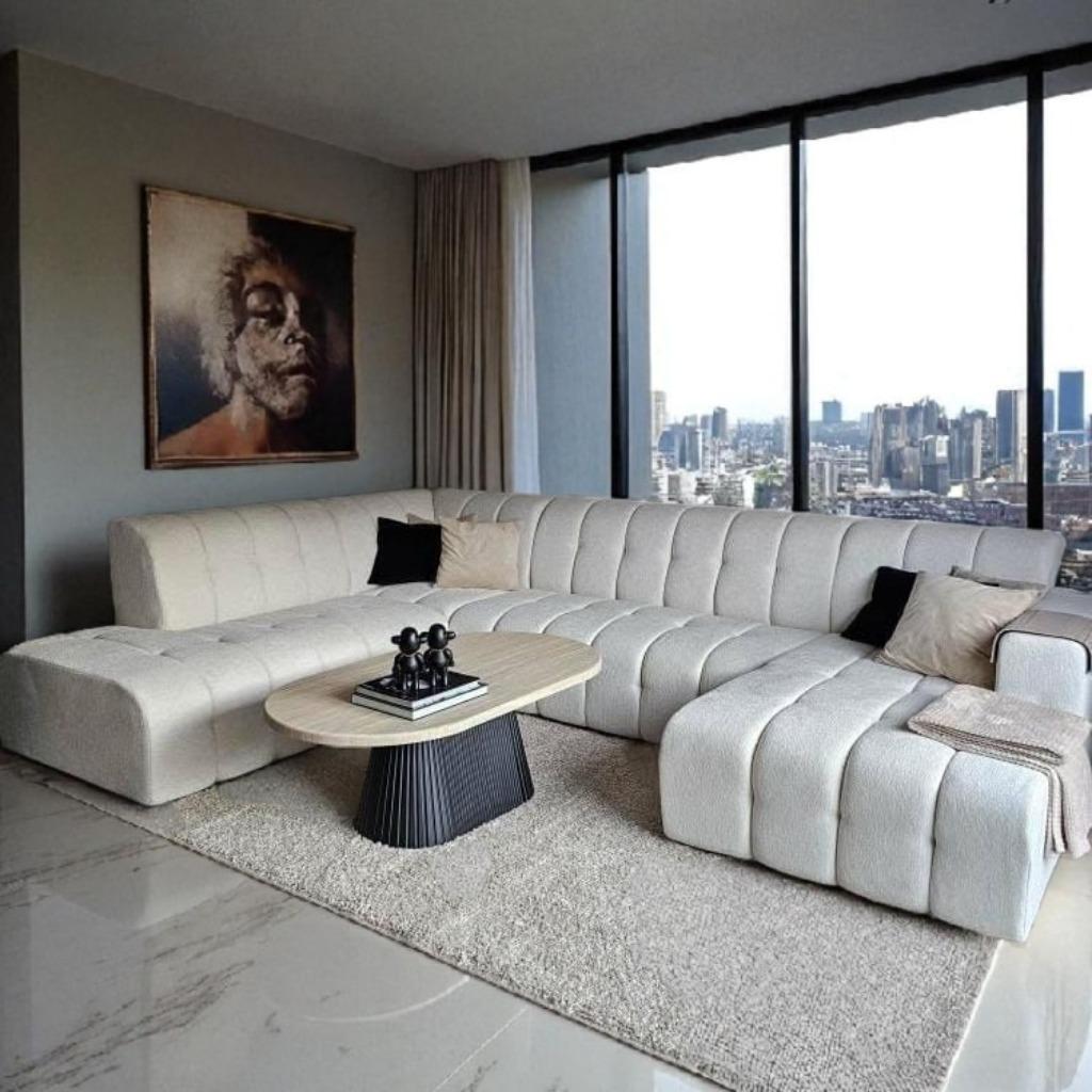 Hoekbank Beige Velours Leer Velvet Ribstof Teddy SALES, Hoekbank, Nieuw, Ophalen of Verzenden, Minder dan 150 cm