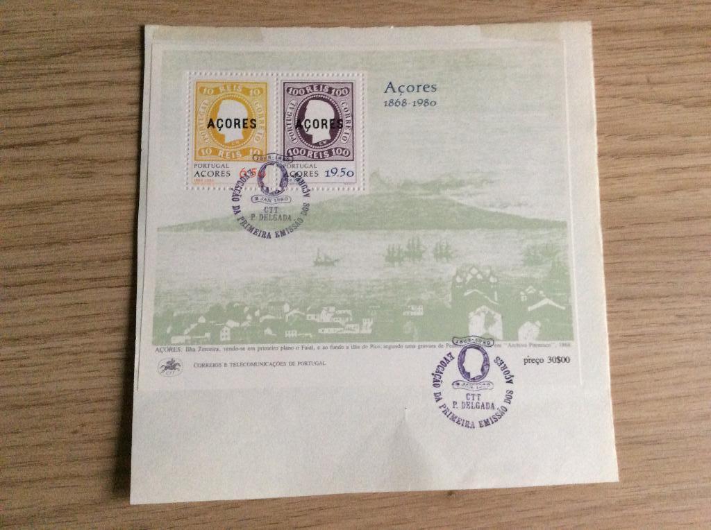 Portugal Azoren Blok nummer 1 uit 1980 nog af te weken., Ophalen of Verzenden, Portugal, Gestempeld