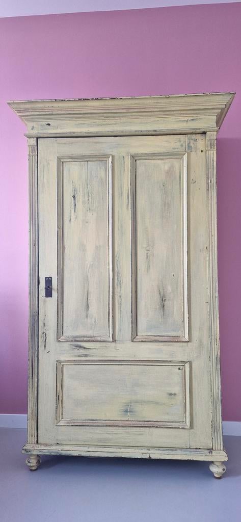 Antieke brocante meidenkast citroengeel, Antiek en Kunst, Antiek | Meubels | Kasten, Ophalen of Verzenden