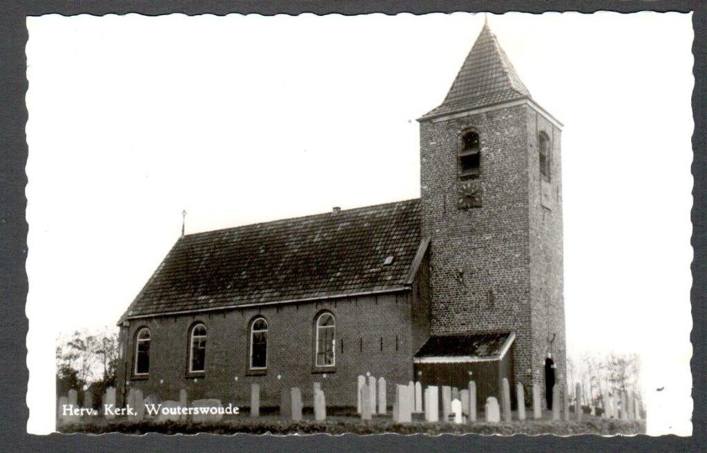 Oude Ansicht - Wouterswoude - Herv. Kerk - Frl., Ophalen of Verzenden, 1940 tot 1960, Ongelopen, Friesland