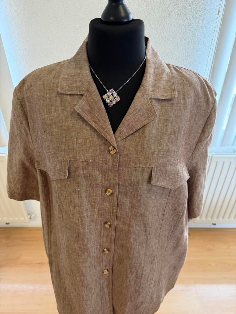 100% Linnen Blouse – Ulla Popken – Maat 54/56, Kleding | Dames, Grote Maten, Ophalen of Verzenden, Zo goed als nieuw, Bruin, Blouse of Tuniek