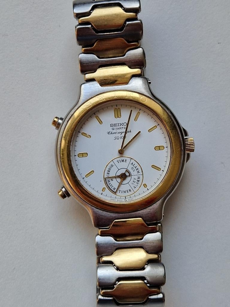 Seiko 8m25 6050 horloge sq100 chronograaf dancing hands, Ophalen of Verzenden, Gebruikt, Staal, Seiko