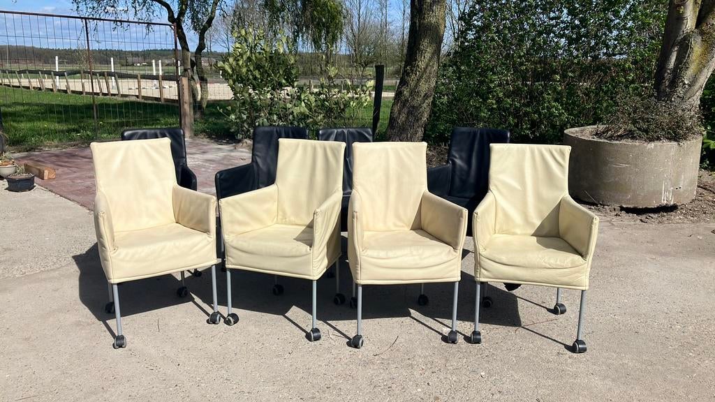 4 Creme kleurige lederen eetkamer/kantoor stoelen., Ophalen, Gebruikt, Leer, Vier