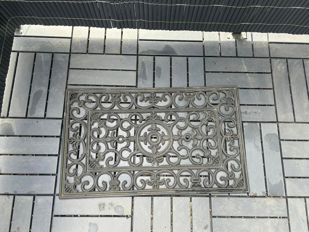 Deurmat - zwart rubber met krulmotief, Tuin en Terras, Deurmatten, Ophalen, Gebruikt, Rubber, Buiten