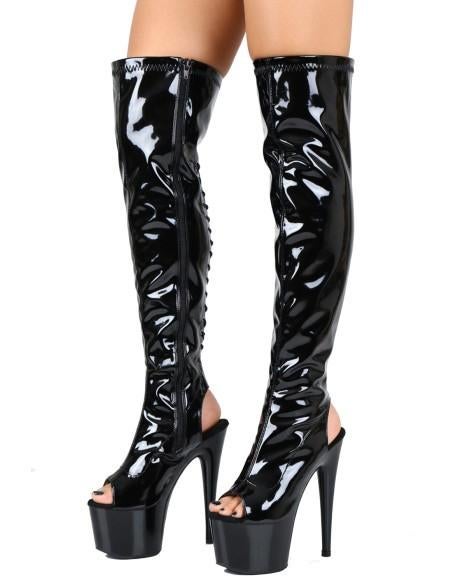 Vinyl Plateau Overknee Laarzen. Maat 36 t/m 41. Hiel 15,5cm., Hoge laarzen, Zwart, Nieuw, Ophalen of Verzenden