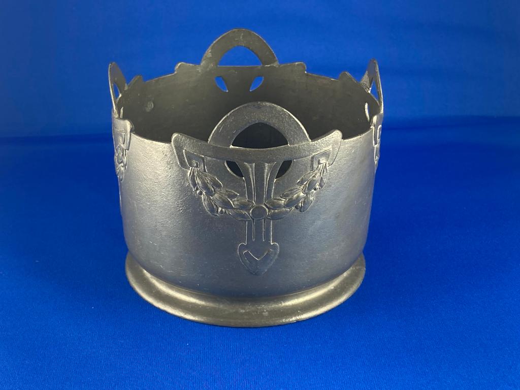 Jugendstil Urania tinnen fleshouder / flessenbak, Ophalen of Verzenden