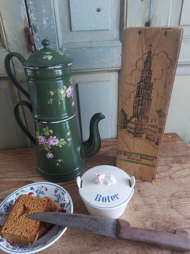 Oude reclame kist uit Groningen leuke oude decoratie, Ophalen of Verzenden