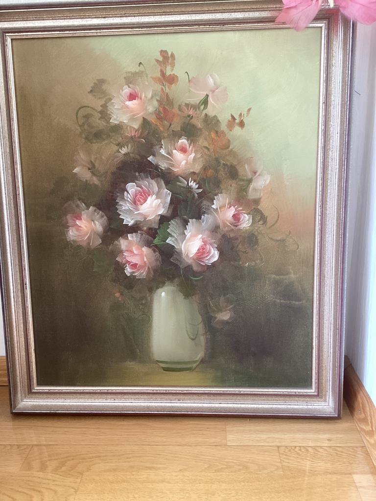 Schilderij met rozen in vaas, Antiek en Kunst, Kunst | Schilderijen | Klassiek, Ophalen