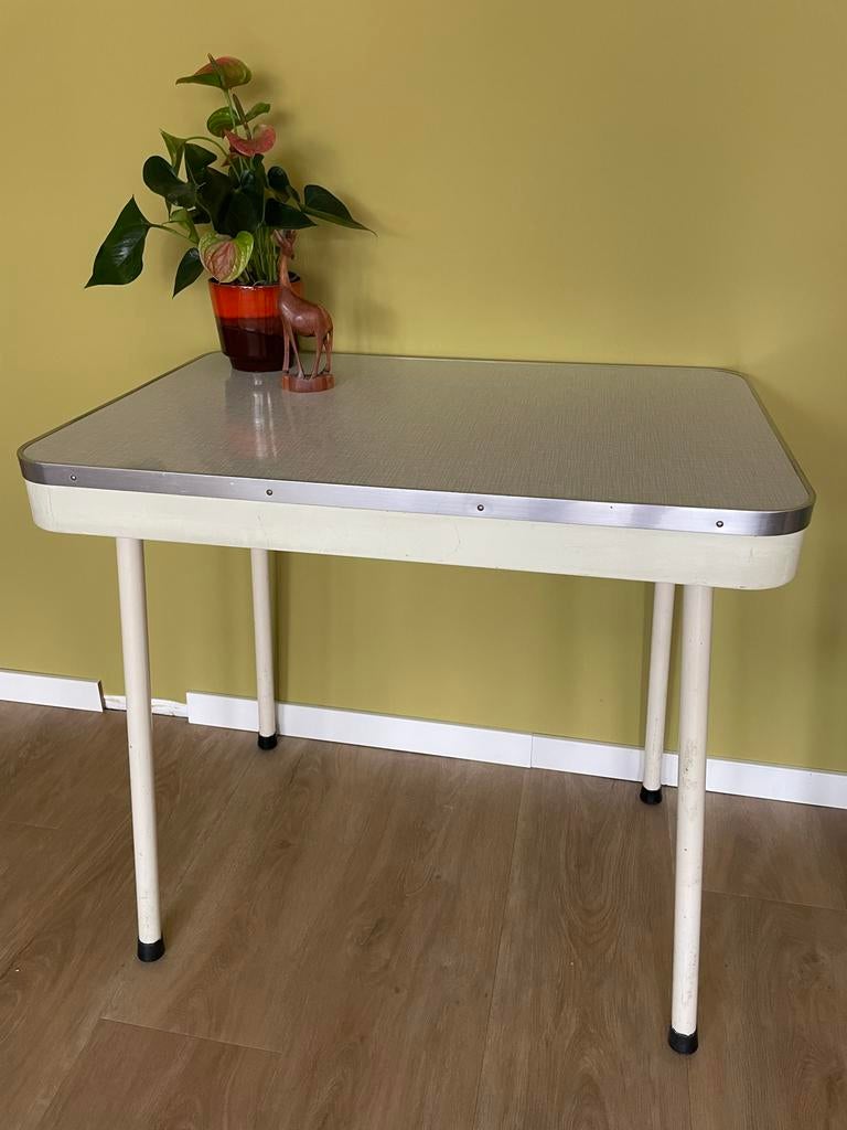 Vintage retro Keukentafel Bijzettafel formica jaren 50 / 60, Ophalen, Gebruikt, Tot twee personen, 50 tot 100 cm