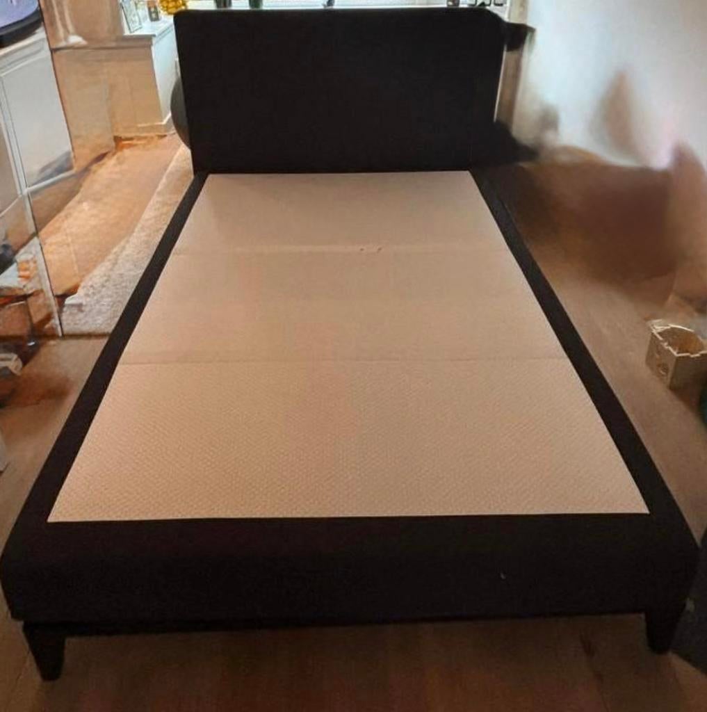 Auping boxspring 140 x 200, Huis en Inrichting, Slaapkamer | Bedden, Zo goed als nieuw, Tweepersoons, 140 cm, 200 cm, Stof, Grijs