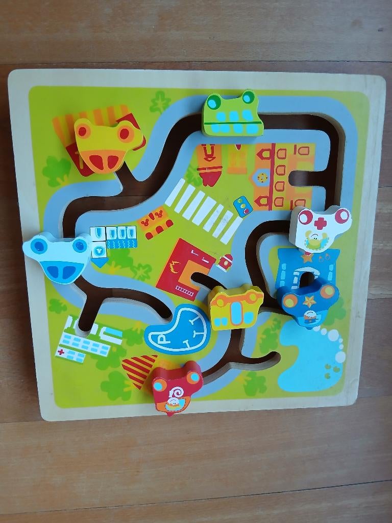 Puzzel/motoriekspel autoweg, Ophalen of Verzenden, Zo goed als nieuw, Van hout, Minder dan 10 stukjes