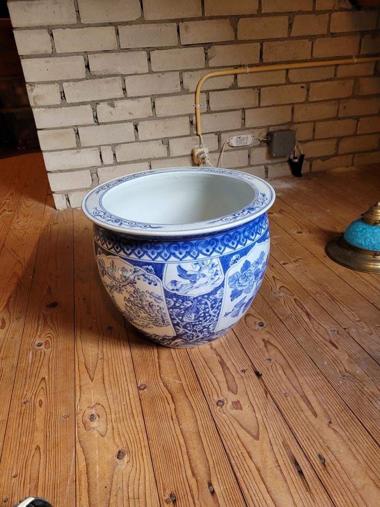 2 Grote Chinese bloempotten - Blauw-wit porselein, Ophalen of Verzenden