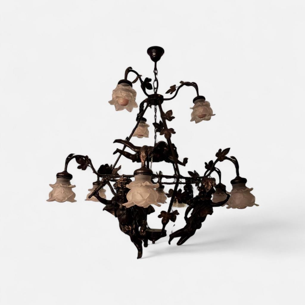 Antieke bronzen wandlampen met cherubijnen en rozen, Ophalen