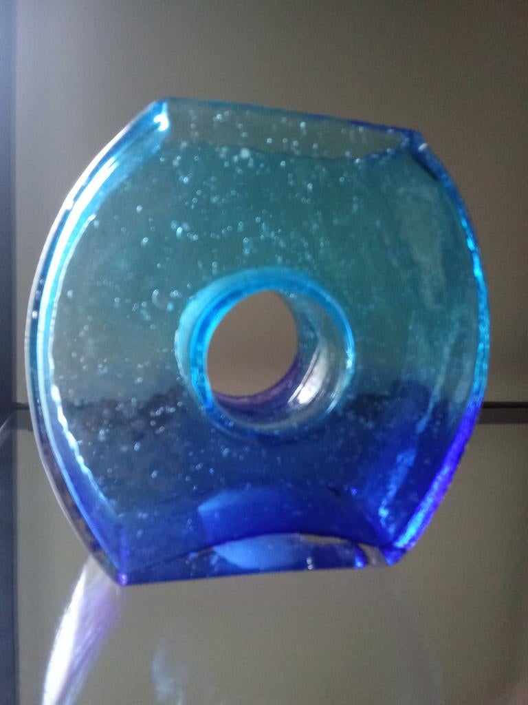 Margies Garden Handgeblazen Donut Vaas - Blauw Glas, Huis en Inrichting, Ophalen of Verzenden
