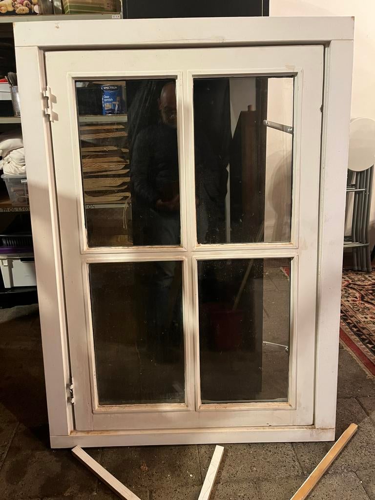 Kozijn en 5 ramen met thermopane, Ophalen, Gevelraam of Ruit, Gebruikt, 80 tot 120 cm