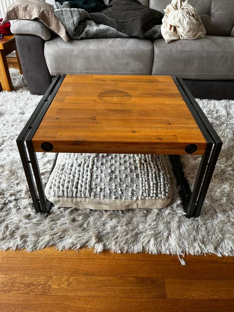 Salontafel industrieel hout/metaal – €40, Ophalen, Gebruikt, 50 tot 100 cm, 50 tot 100 cm