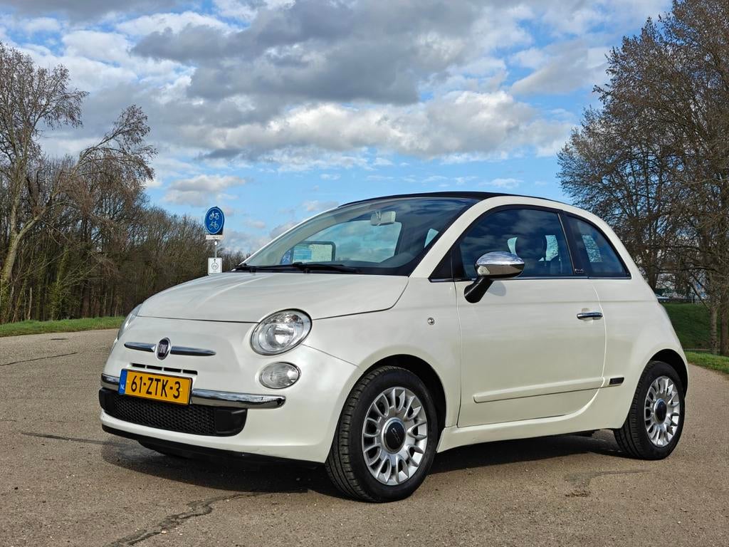 Fiat 500 cabrio, NAP, nieuwe APK+onderhoud, Voorwielaandrijving, Stof, Cabriolet, Wit
