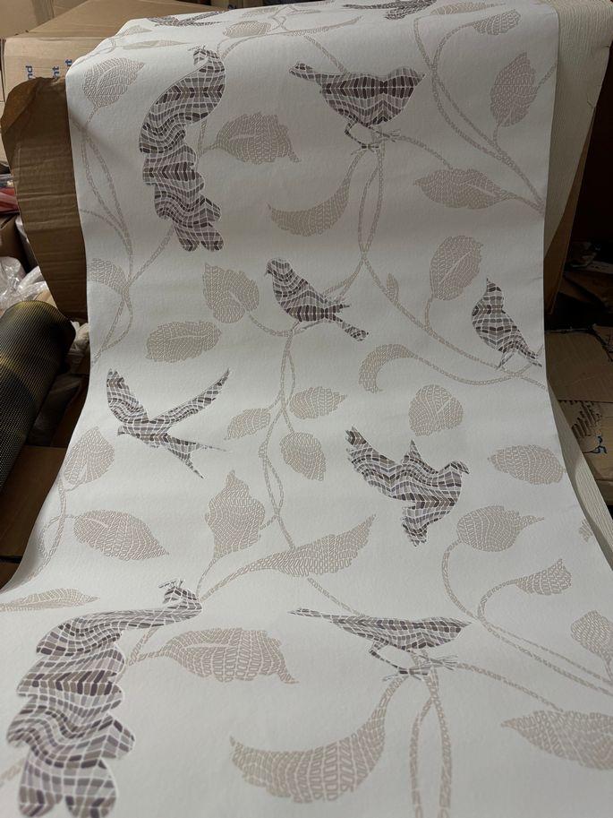 Vogels & Bladeren Behang Taupe – Rasch 721744, Ophalen of Verzenden, Minder dan 10 m², Beige