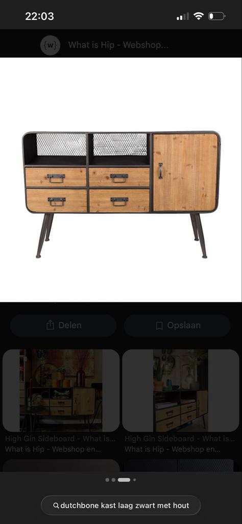 Dutchbone High Gin Dressoir - Industrieel Design, Huis en Inrichting, Kasten | Dressoirs, Ophalen, Gebruikt, 100 tot 150 cm, Met lade(s)