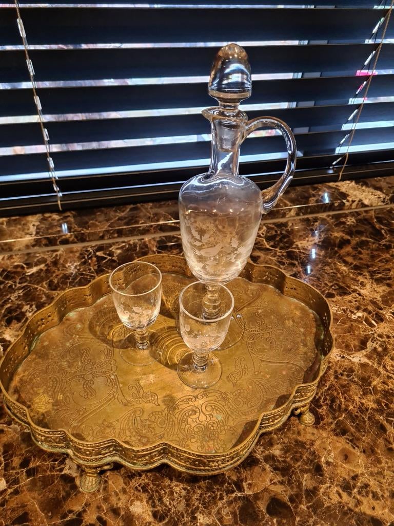 Glazen karaf met 2 glaasjes, Antiek en Kunst, Antiek | Glas en Kristal, Ophalen