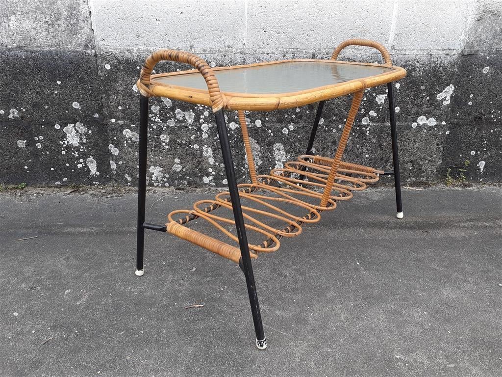 Bijzettafel '60s ( rotan ) Retro/Vintage/Design, Huis en Inrichting, Tafels | Bijzettafels, Gebruikt, Vintage, 75 cm of meer, Rechthoekig