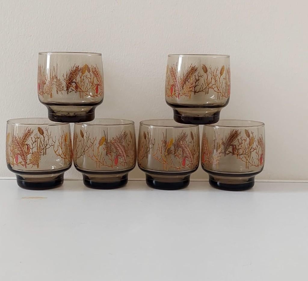 6 Vintage rook glazen glas Luminarc Jaren 70 tivoli harvest, Huis en Inrichting, Keuken | Keukenbenodigdheden, Eu, Eu, Ophalen of Verzenden