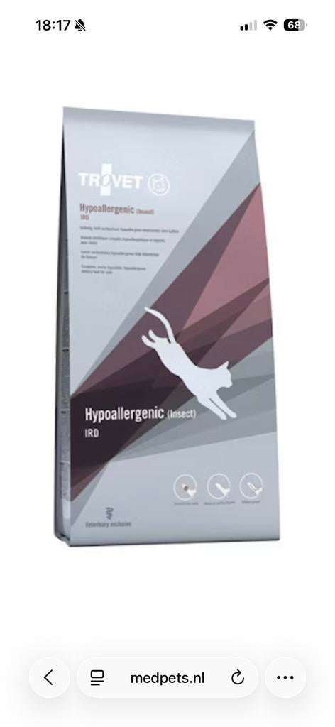 Trovet hypoallergeen kattenvoer insect dichte nieuwe zak., Ophalen of Verzenden, Zo goed als nieuw, Luchtkoeling