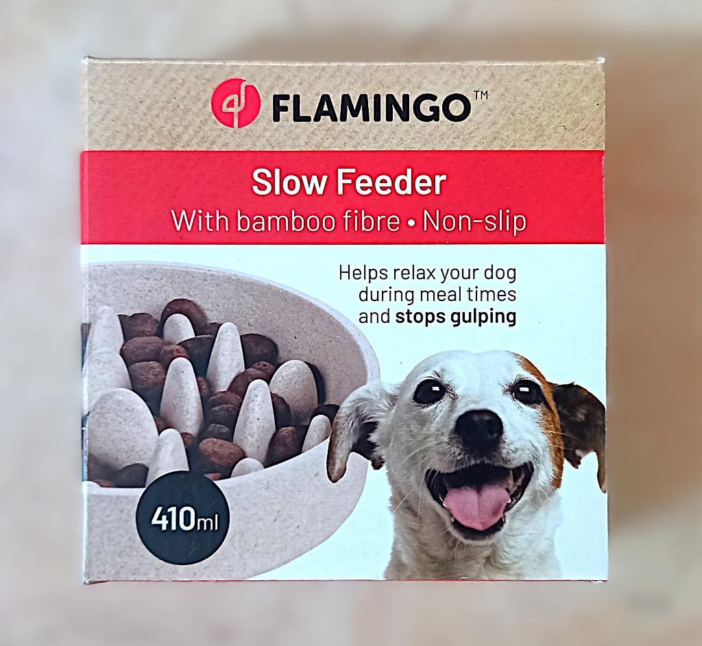 Flamingo slow feeder met bamboe 410 ml - 15x4 cm - hond, Ophalen of Verzenden, Anti-schrok