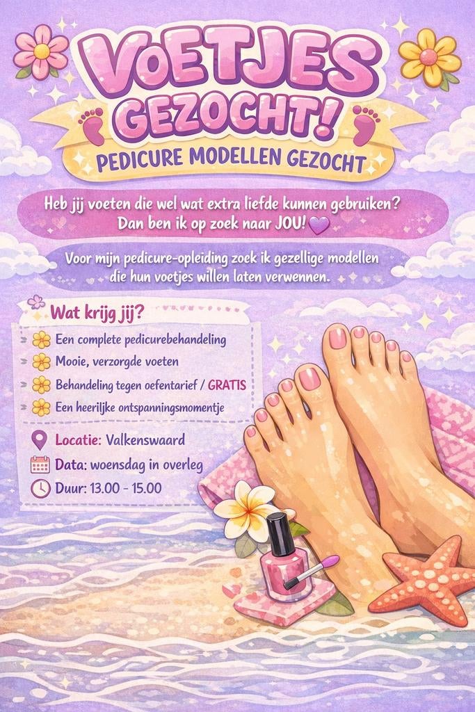 Op zoek naar modellen voor mijn opleiding tot pedicure, Ophalen of Verzenden, Zo goed als nieuw, Overige typen