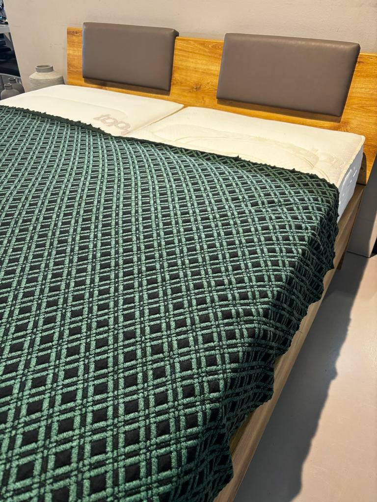Groene sprei / deken / doek met ruitpatroon, Gebruikt, Tweepersoons, Ophalen of Verzenden, Deken of Dekbed