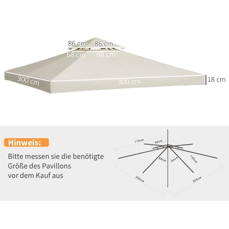 Paviljoen dak 3x3m - Beige vervangende doek tentzijl, Tuin en Terras, Minder dan 4 meter, Nieuw, Paviljoen, 2 meter of meer