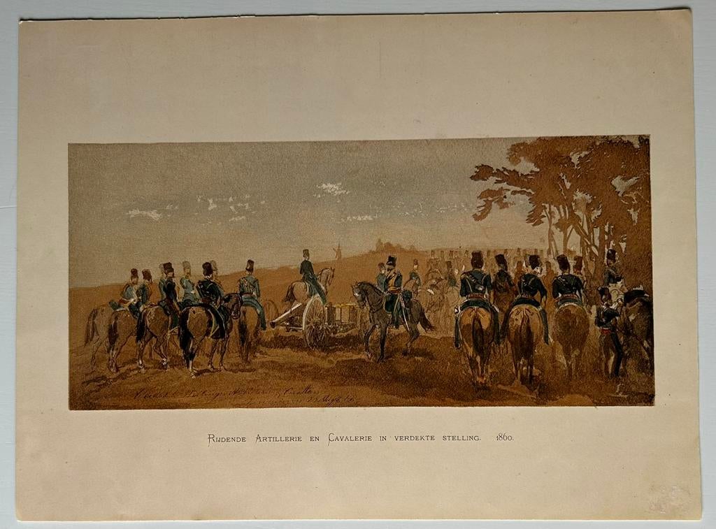 Rijdende artillerie en cavalerie in verdekte stelling. 1860., Verzamelen, Militaria | Algemeen, Ophalen of Verzenden, Landmacht