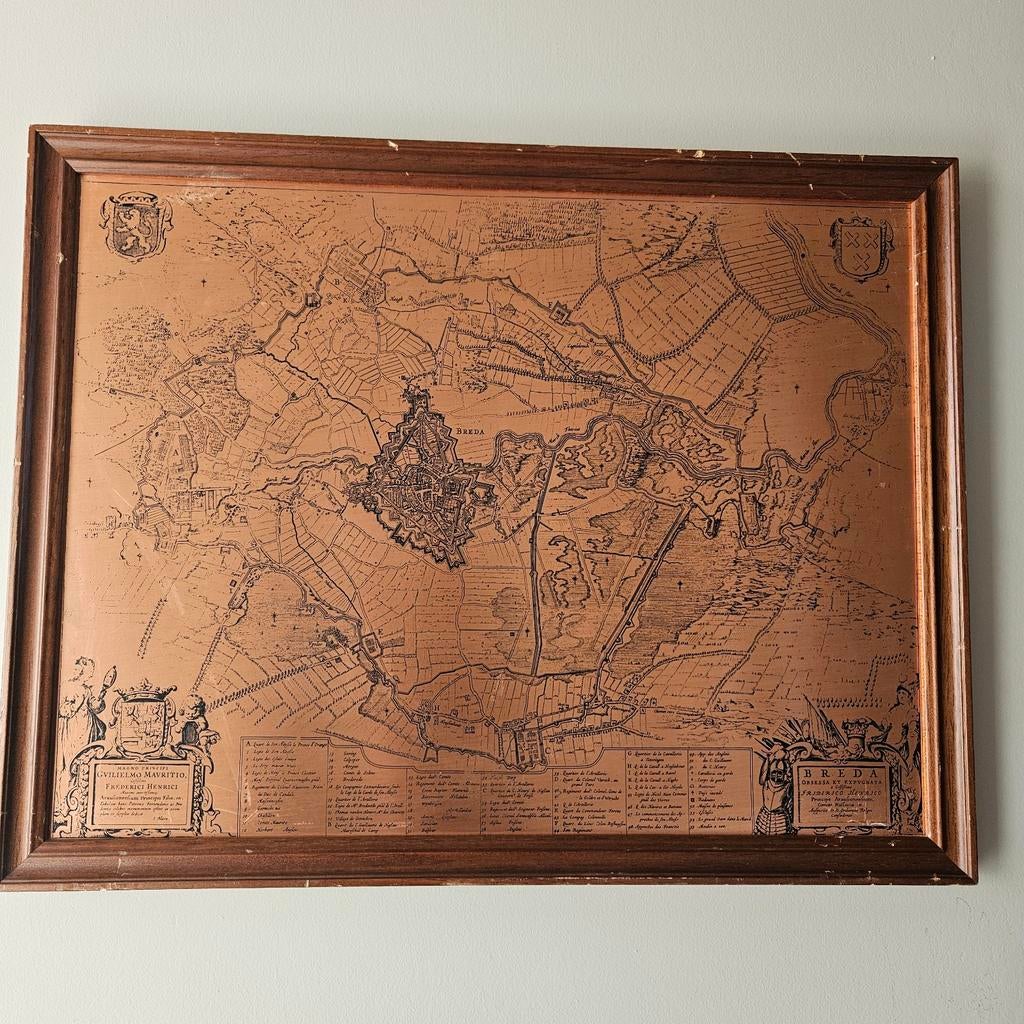 Kaart van Breda op een koperen plaat, Ophalen of Verzenden