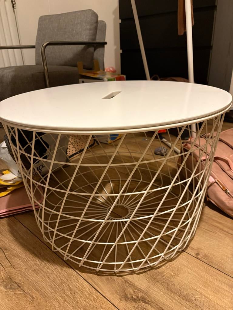 Ikea KVISTBRO opbergtafel - Wit, rond, Huis en Inrichting, Ophalen, Minder dan 45 cm, Minder dan 55 cm, Gebruikt