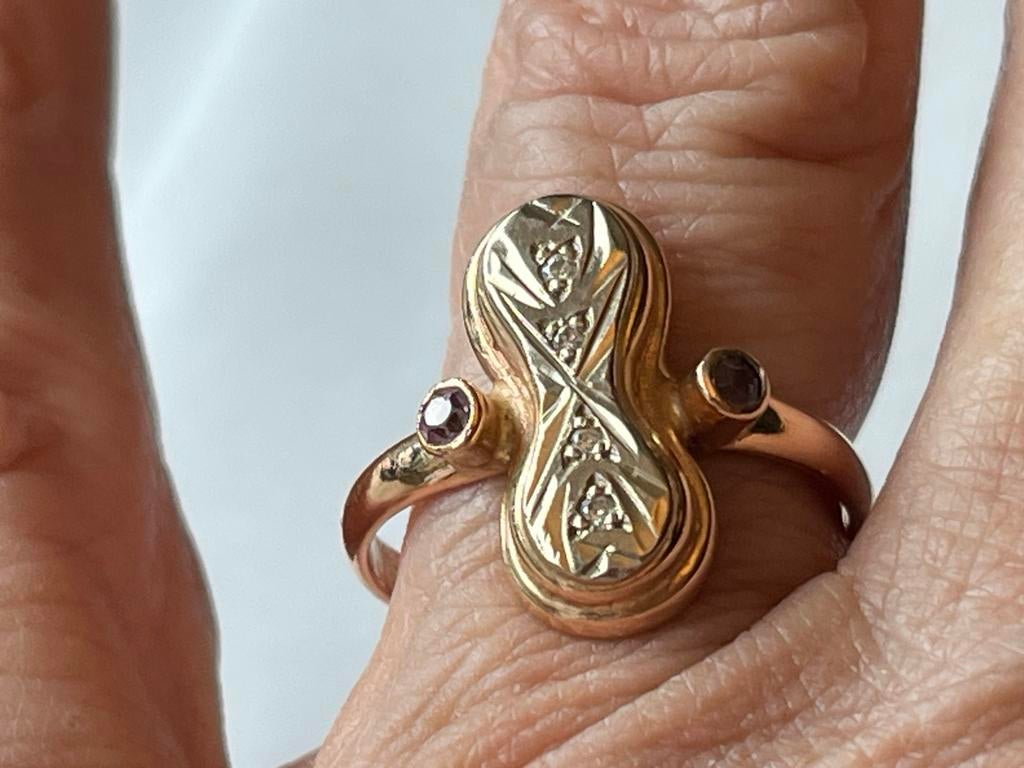 Rosegouden Victoriaanse ring met Roosdiamant, 18 tot 19, Verzenden, Zo goed als nieuw, Met edelsteen