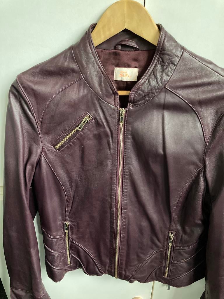 Mooie soepele leren damesjas maat 42. Kleur aubergine, Ophalen of Verzenden, Zo goed als nieuw, Maat 42/44 (L), Paars