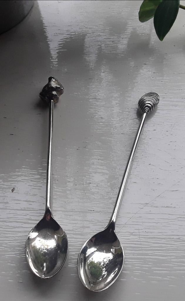 Vintage theelepels - koffielepels - schelp - shell - verzilv, Ophalen of Verzenden, Gebruikt, Rvs of Chroom, Los bestek