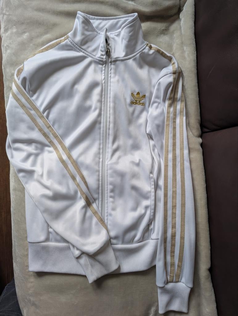 Adidas trainingsjack wit/goud maat S, Maat 38/40 (M), Wit, Overige typen, Ophalen of Verzenden